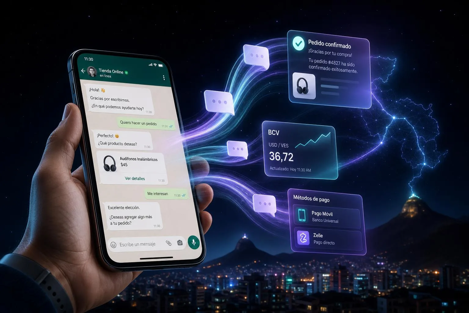 Automatizar WhatsApp para ventas en Venezuela: pedidos con Pago Móvil, Zelle y tasa BCV en vivo